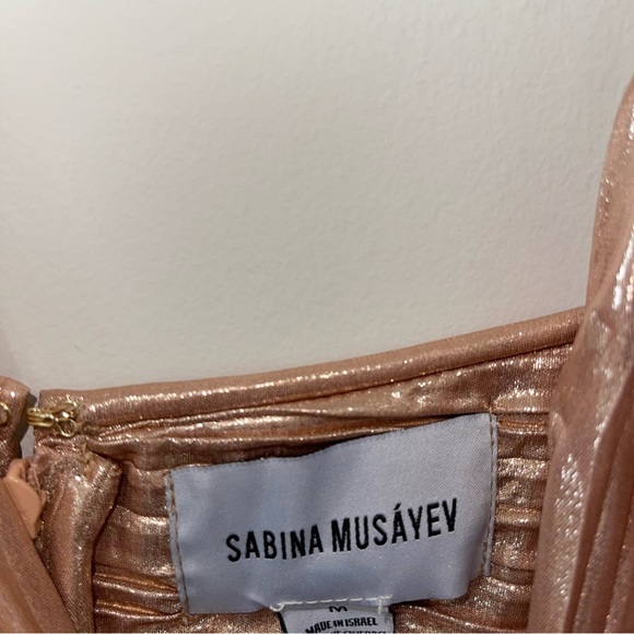 Sabina Musayev Franny Deep-V Satin A-Line Rose Gold midi Dress - Picture 11 of 11